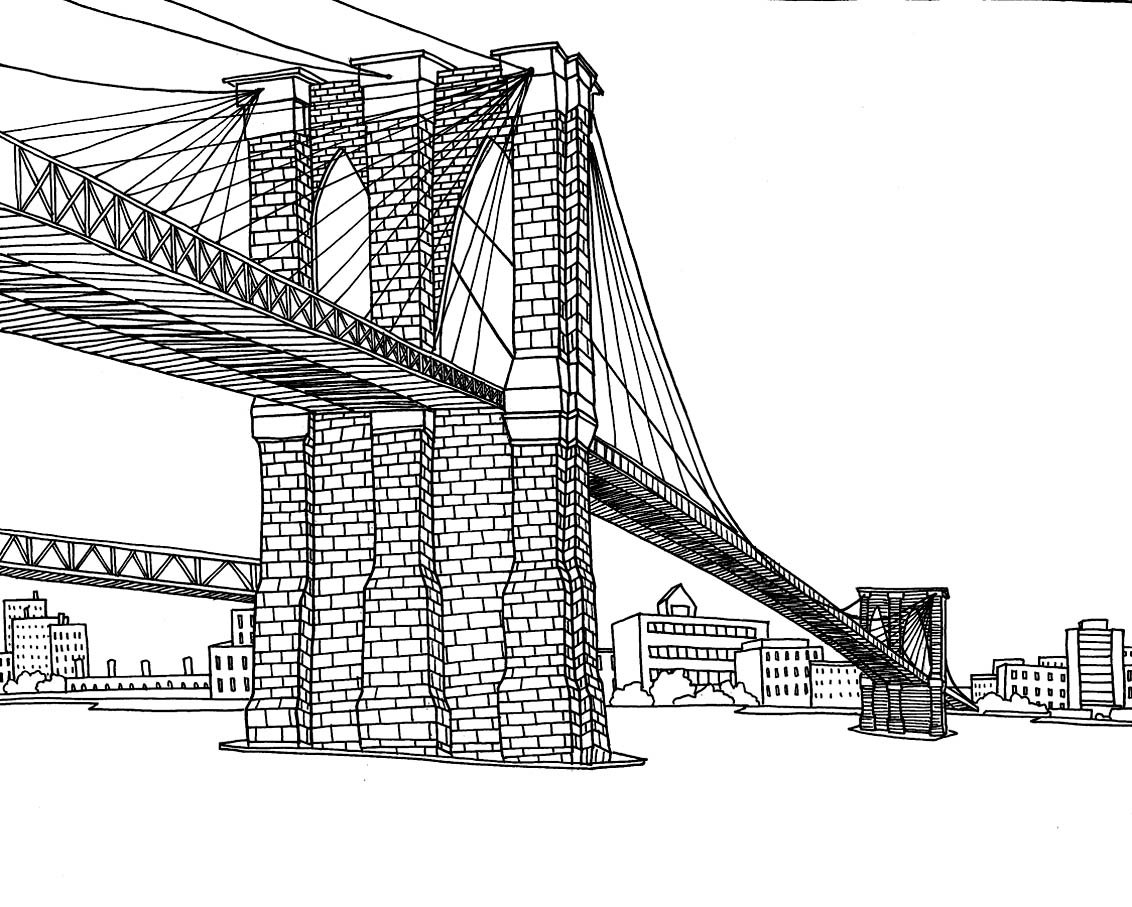 New York Pont Brooklyn New York Adult Coloring Pages