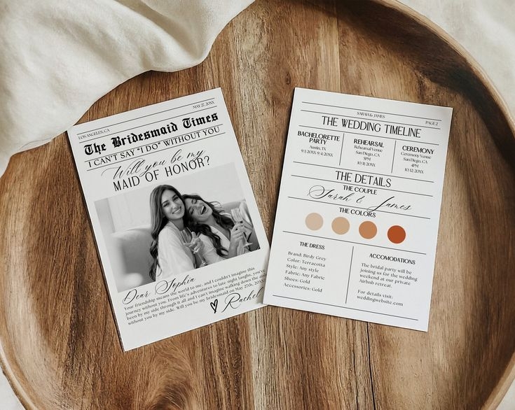 Newspaper Bridesmaid Proposal Card Template Editable Bridesmaid 