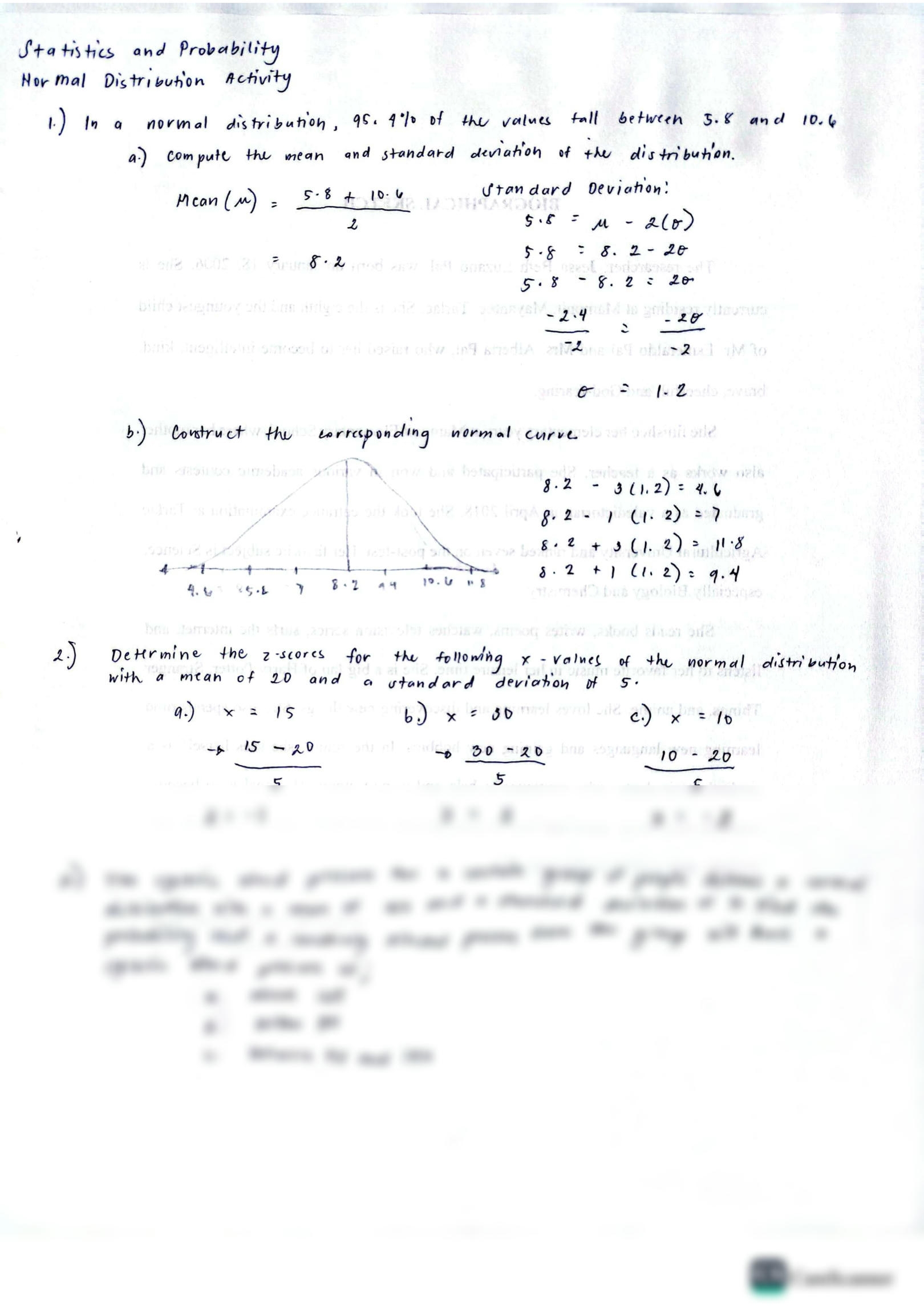 worksheet normal distribution