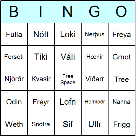 Norse Gods Goddesses Bingo Cards Printable Bingo Activity Game 