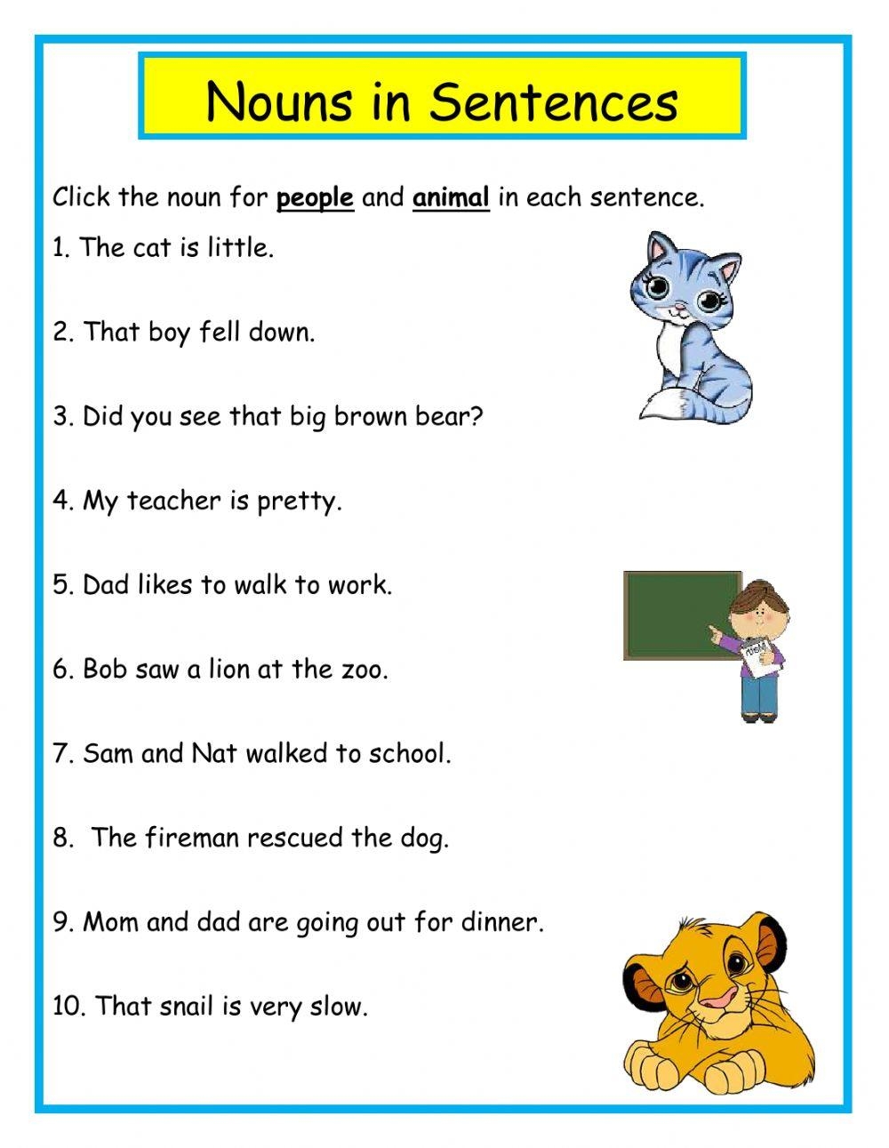 Nouns In Sentences Worksheet Live Worksheets Worksheets Library
