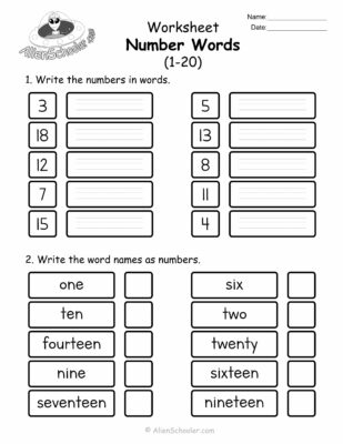 Number Words 1 20 Worksheets Printable Math Worksheets