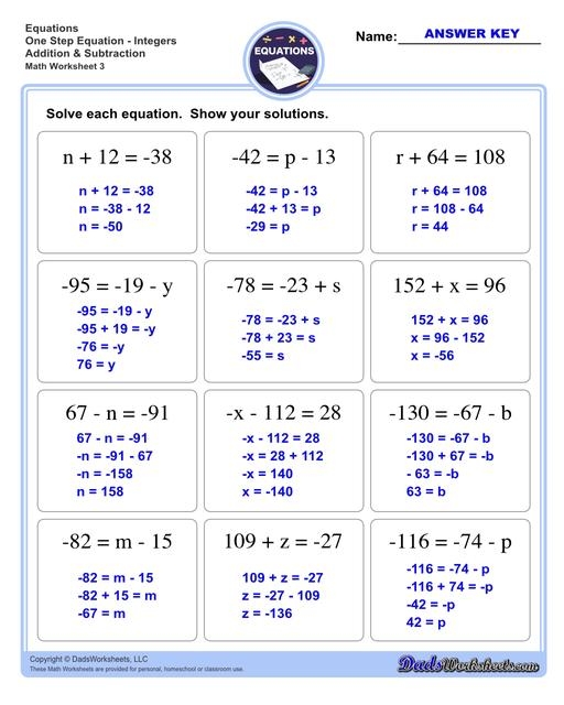 solve one step equations worksheet