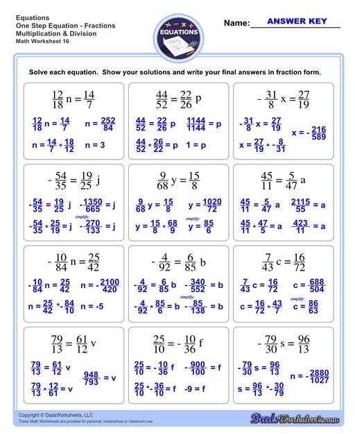 One Step Equations Worksheets Library
