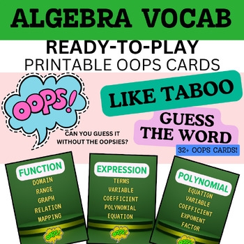 OOPS Algebra Cards Printable TABOO LIKE Game 32 Algebra Vocabulary Words
