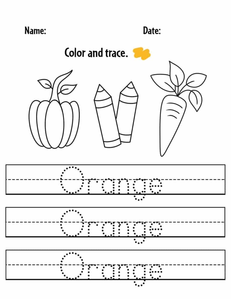 color orange worksheets for preschool