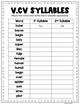 Orton Gillingham V CV Syllable Division Worksheets Worksheets Library