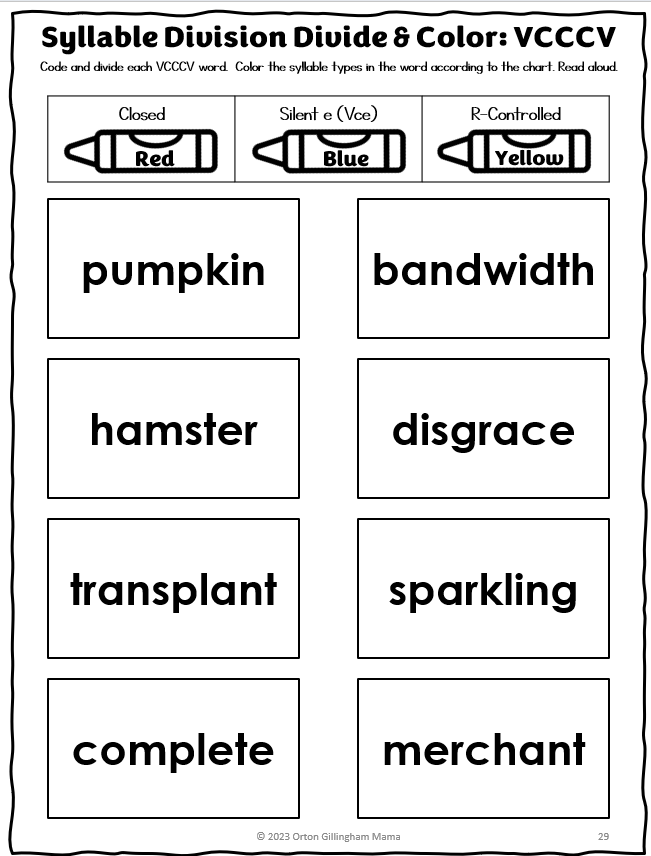 Orton Gillingham V CV Syllable Division Worksheets Worksheets Library