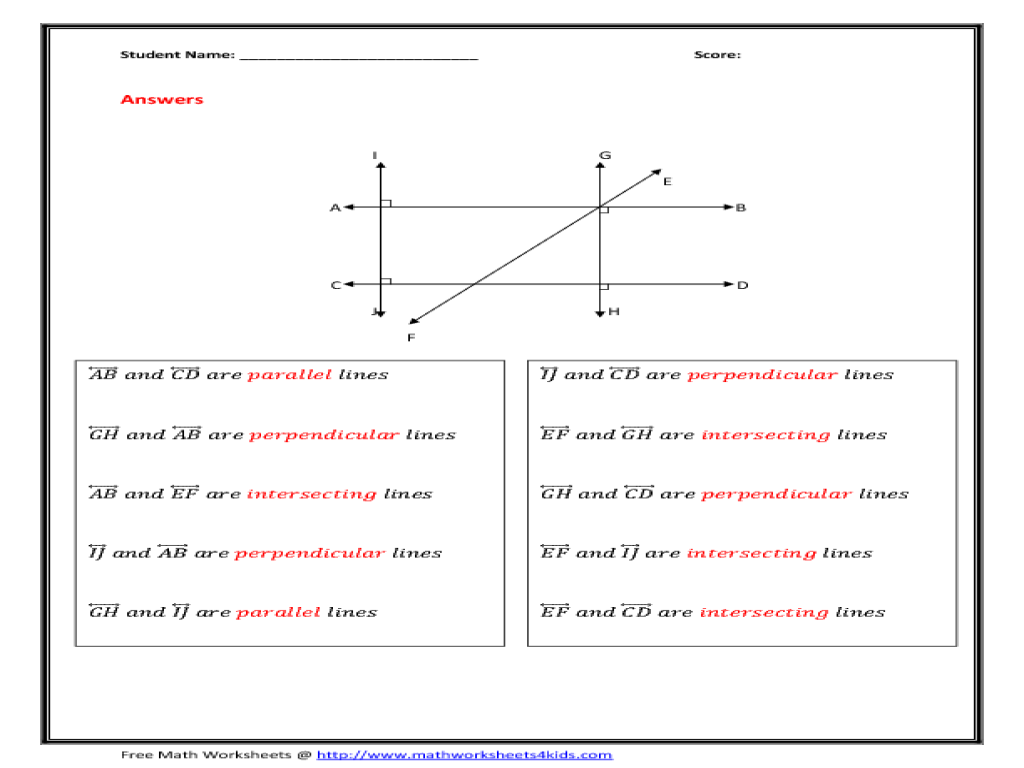 worksheet for parallel and perpendicular lines