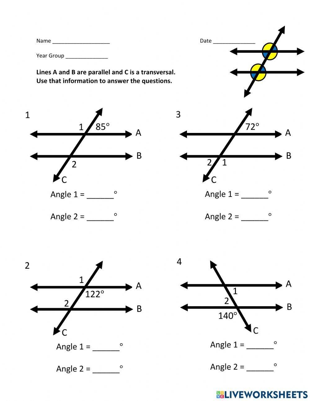 transversal lines worksheet