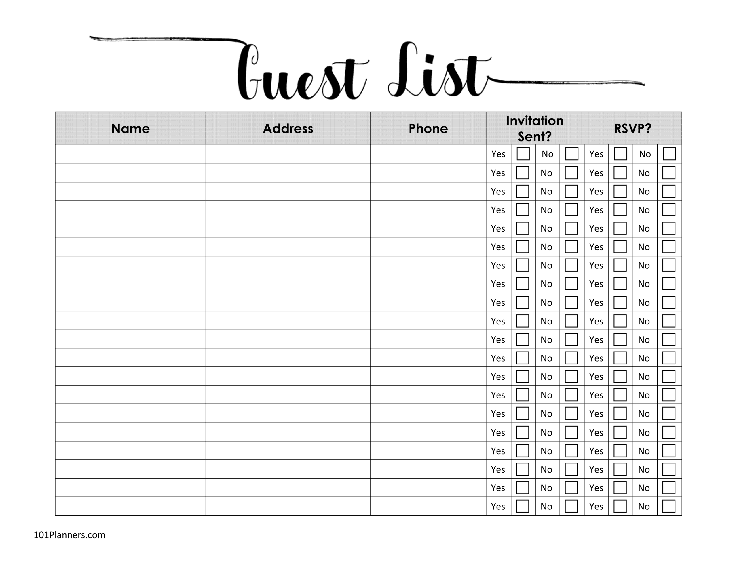 Party Invite List Template Printable Word Searches