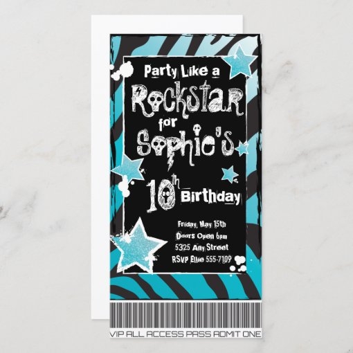 Party Like A Rockstar Blue Invitation Template Zazzle