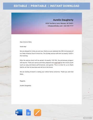 Pastor Anniversary Invitation Letter Infoupdate