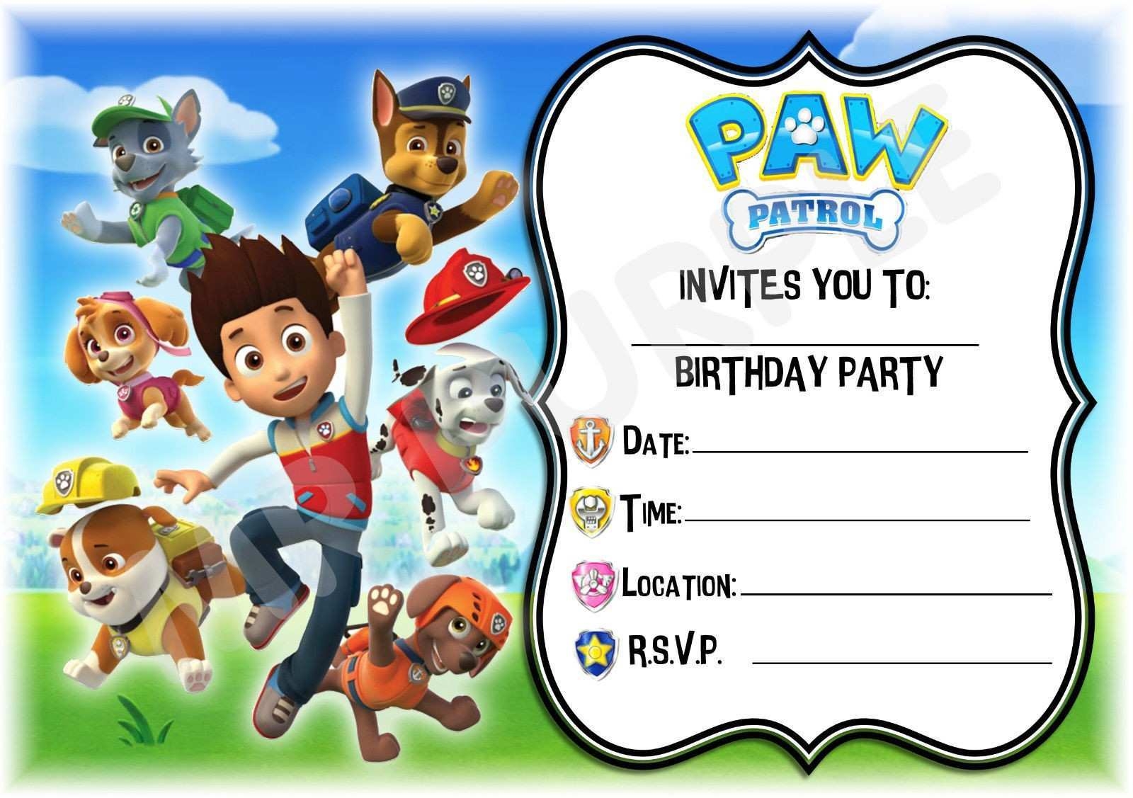 paw patrol birthday invitation card template