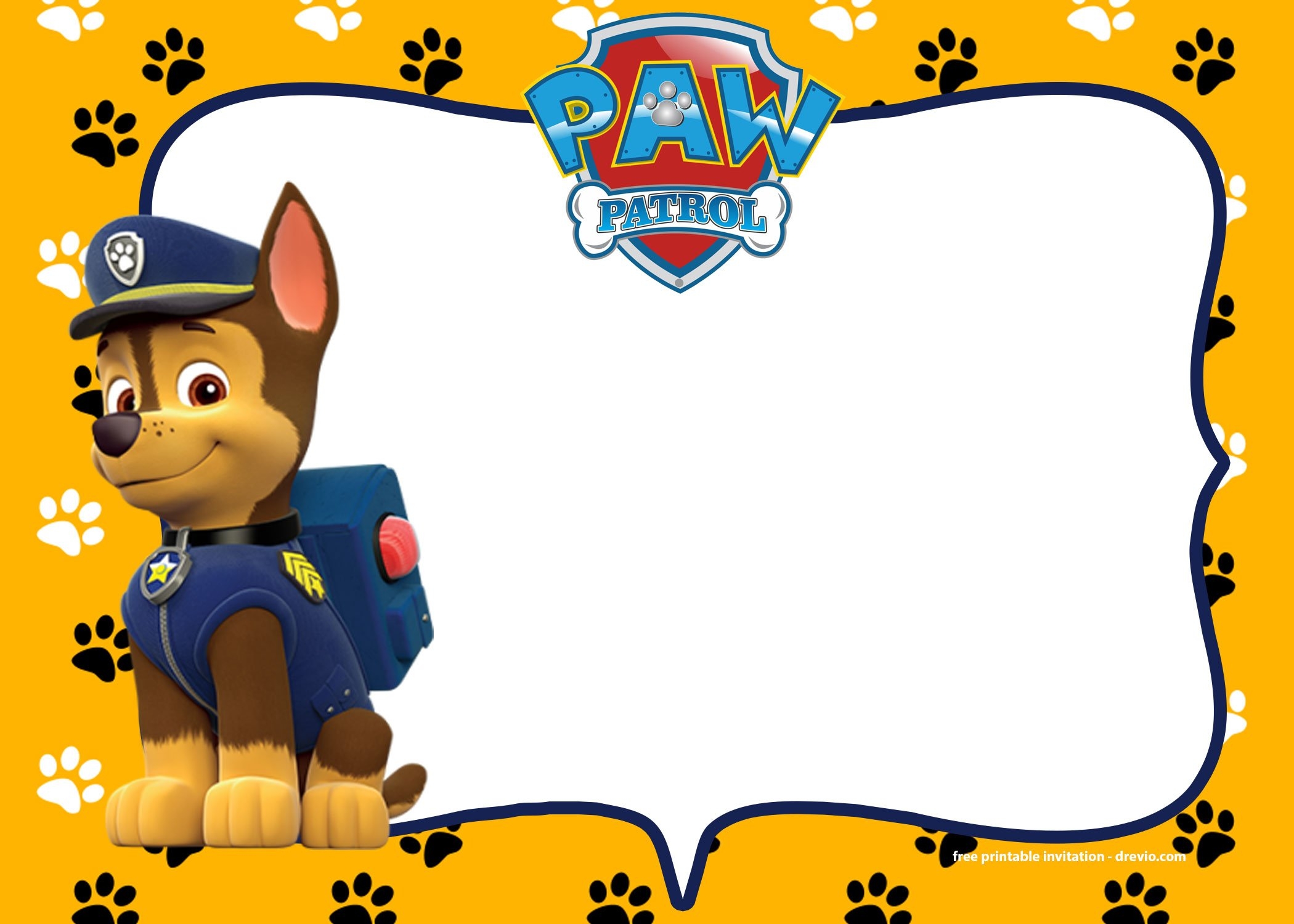 Paw Patrol Invitation Template Blank Printable Chase FREE 
