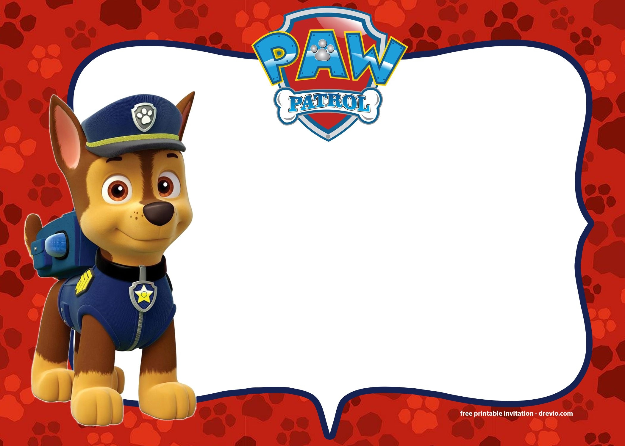 paw patrol invitation template blank