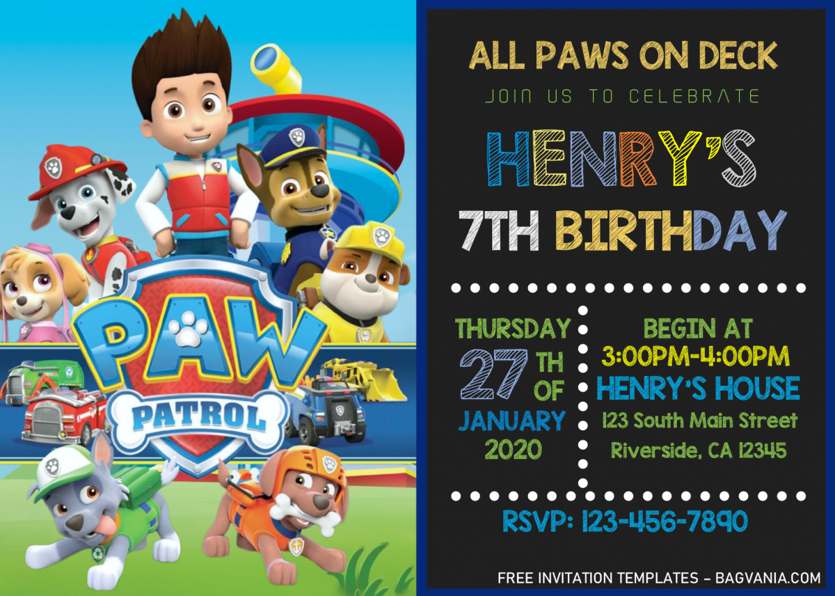 Paw Patrol Invitation Template Editable