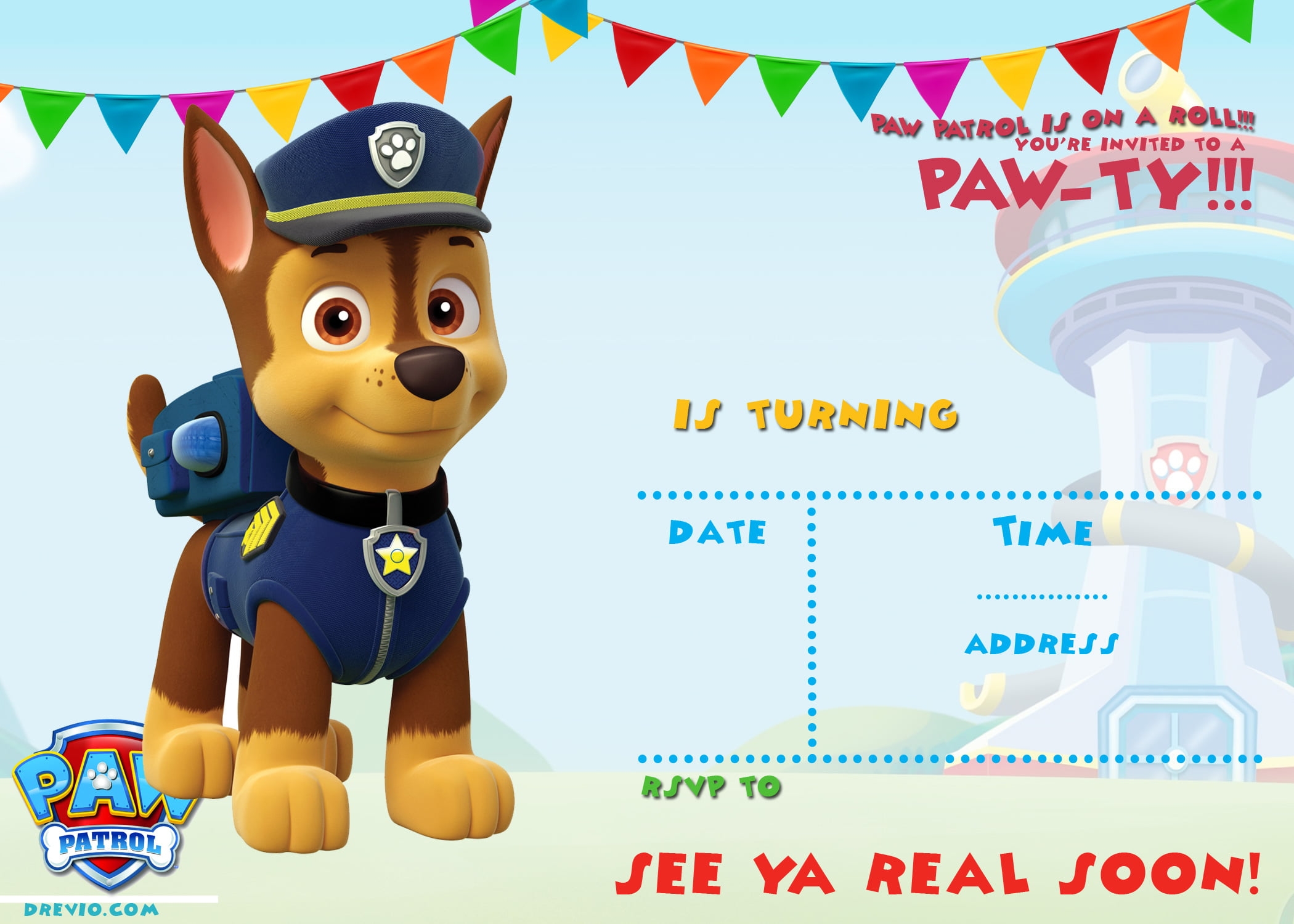 paw patrol party invite template