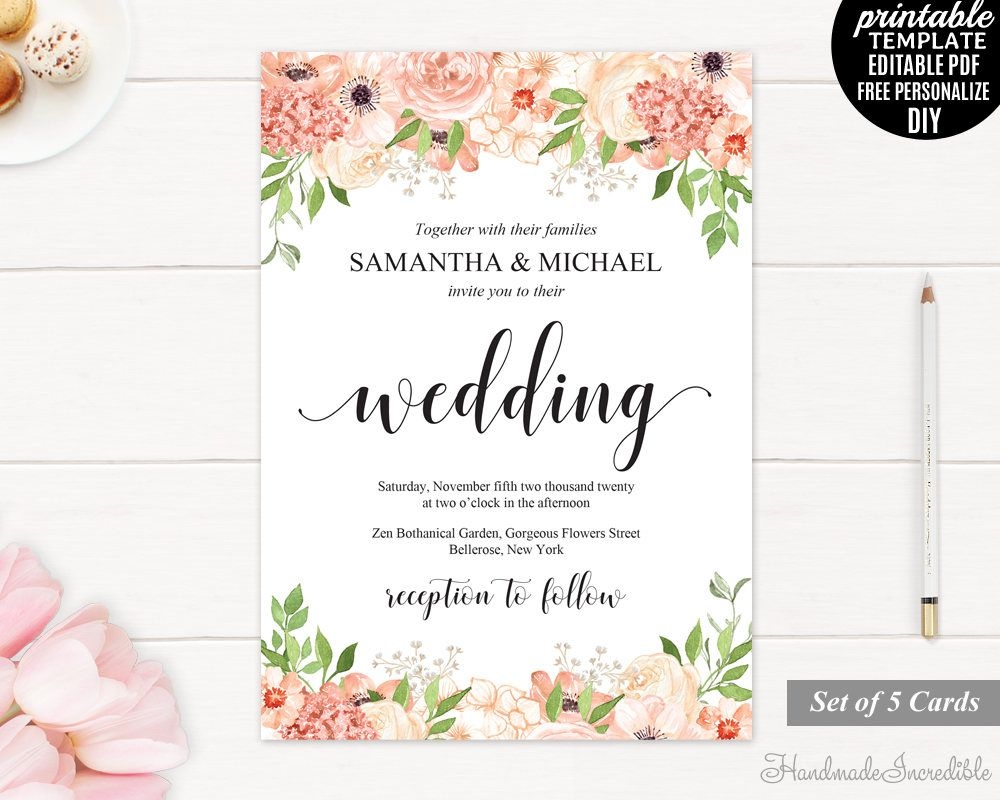 Peach Wedding Invitations Templates