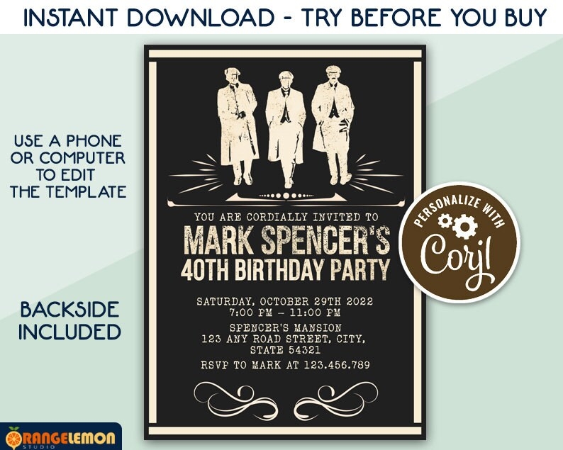 Peaky Blinders Invitation Printable Invite For Men 39 s Birthday Party 