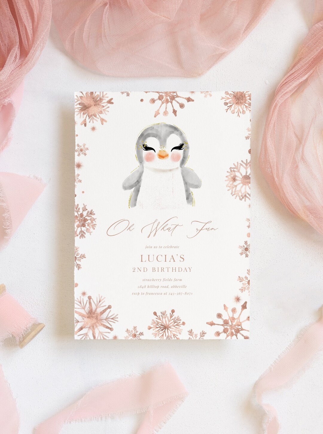 Penguin Birthday Invitation Template Winter Birthday Etsy