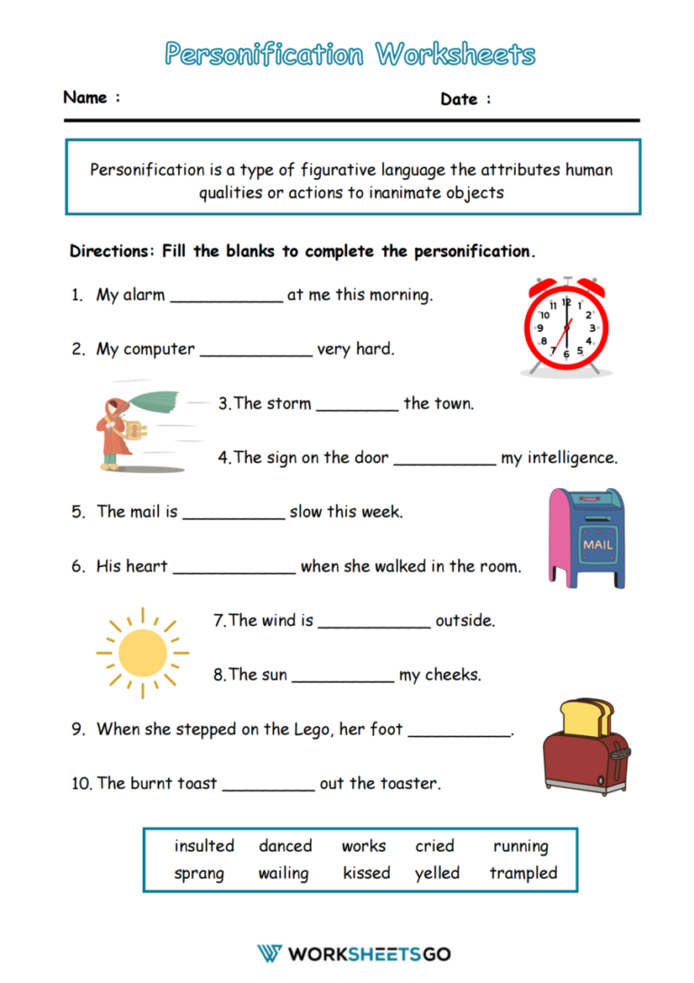 Personification Worksheets WorksheetsGO