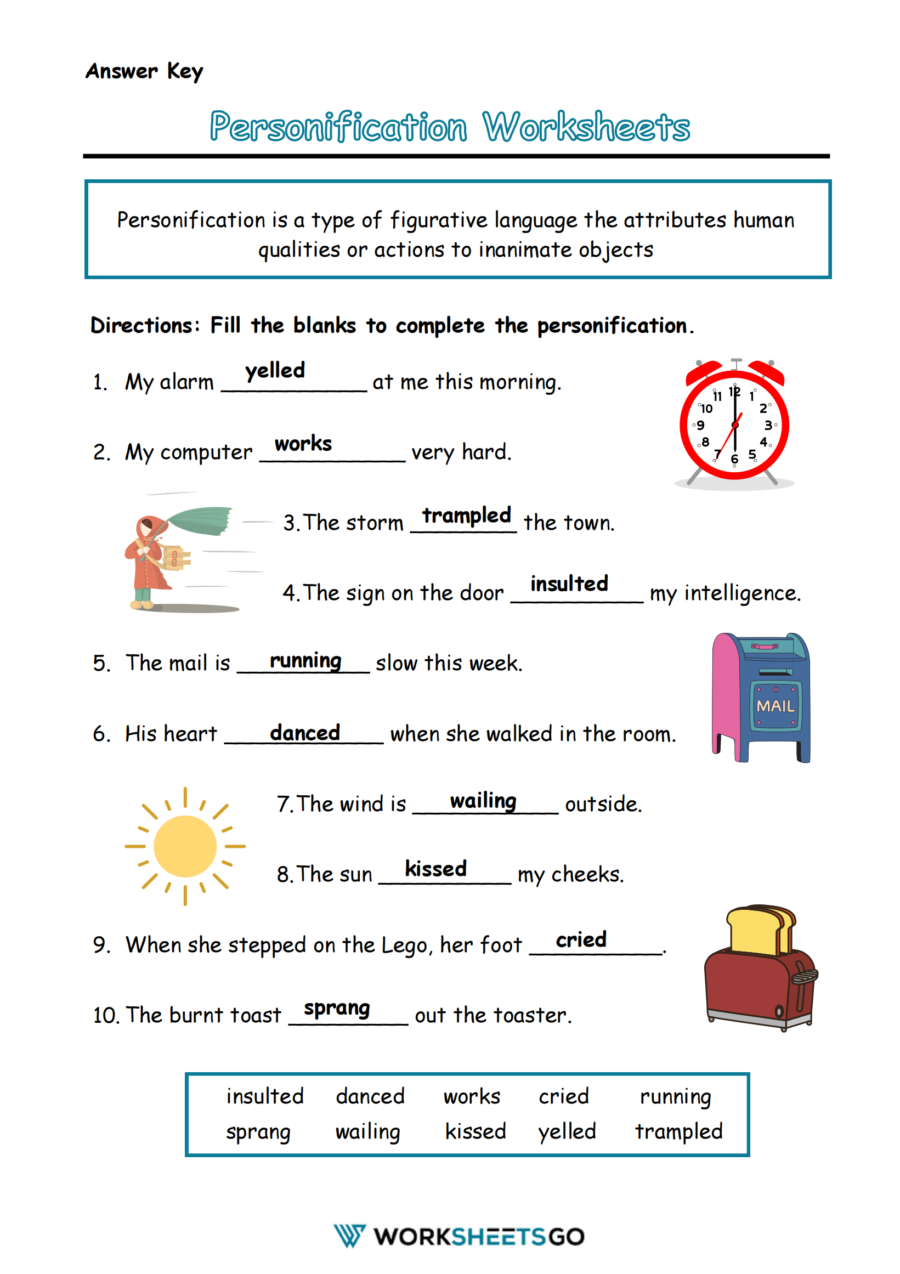 Personification Worksheets WorksheetsGO