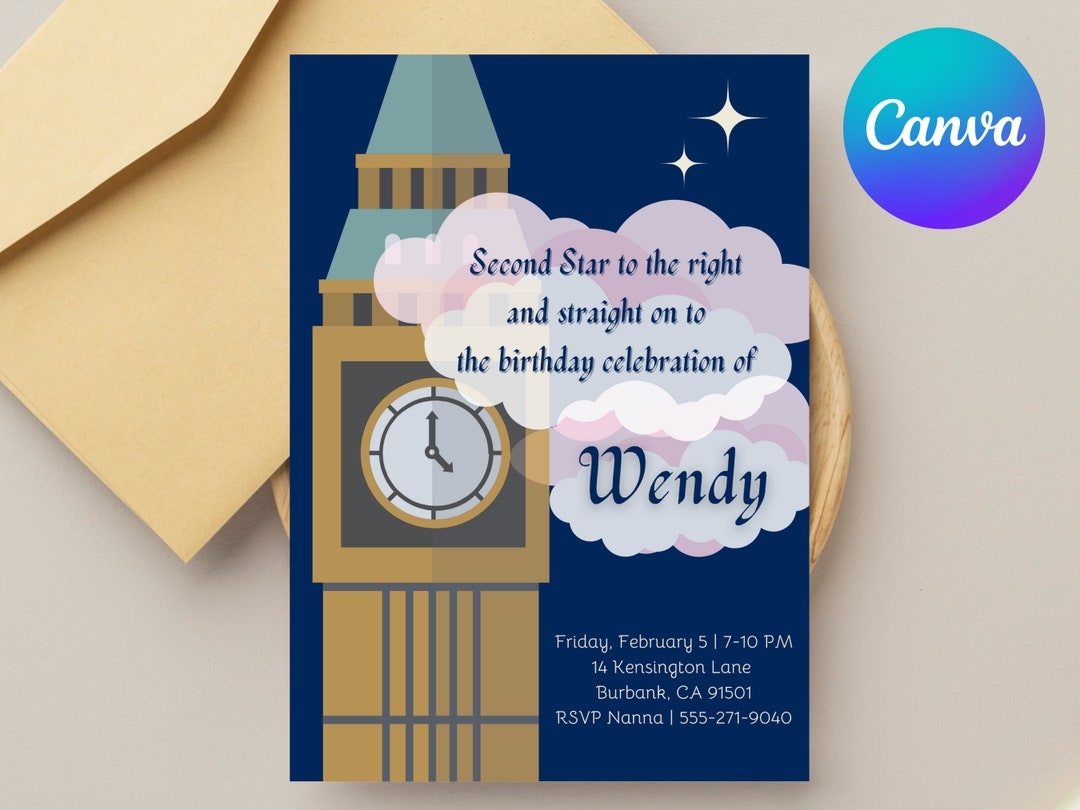 Peter Pan Invitation Canva Template Peter Pan Birthday Invitation 