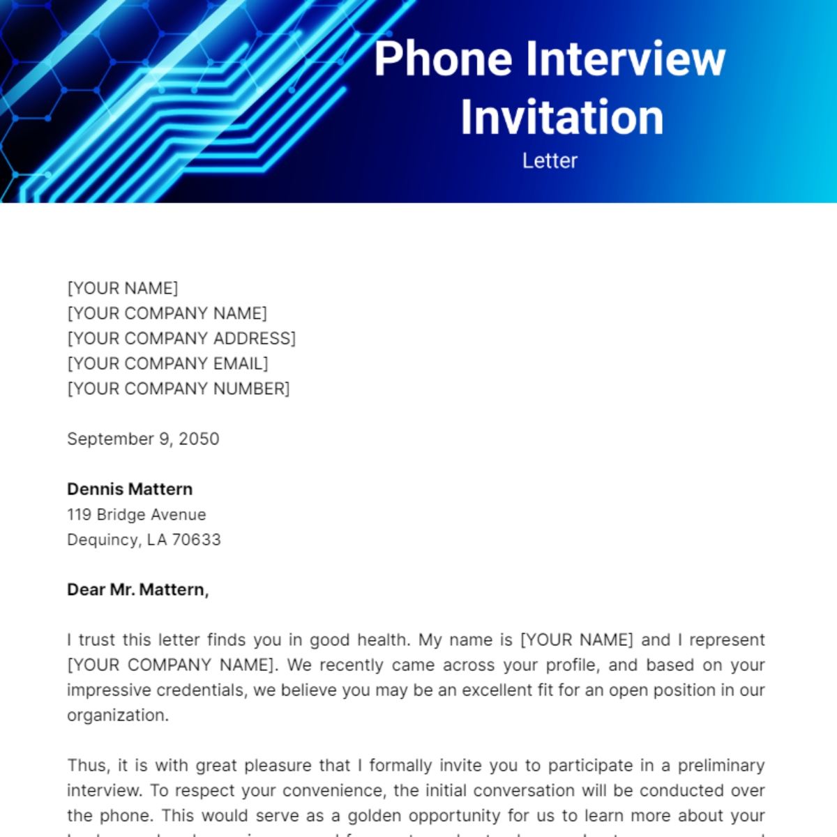 Phone Interview Invitation Letter Template Edit Online Download 