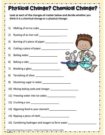Physical Change And Chemical Change Sort Changes In Matter Worksheet 