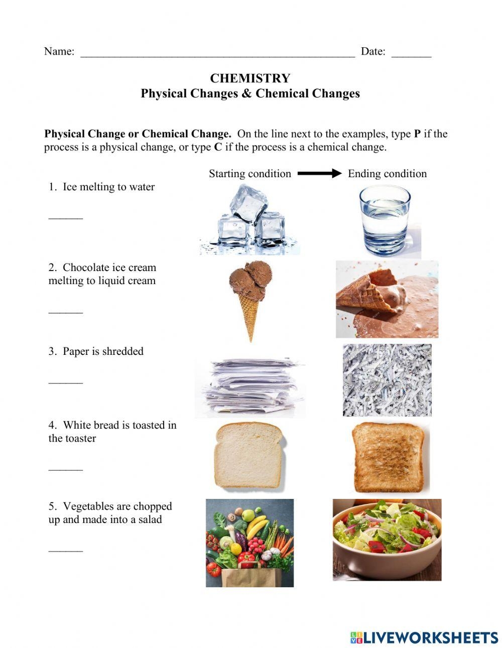 Physical Chemical Changes Worksheet Live Worksheets Worksheets 