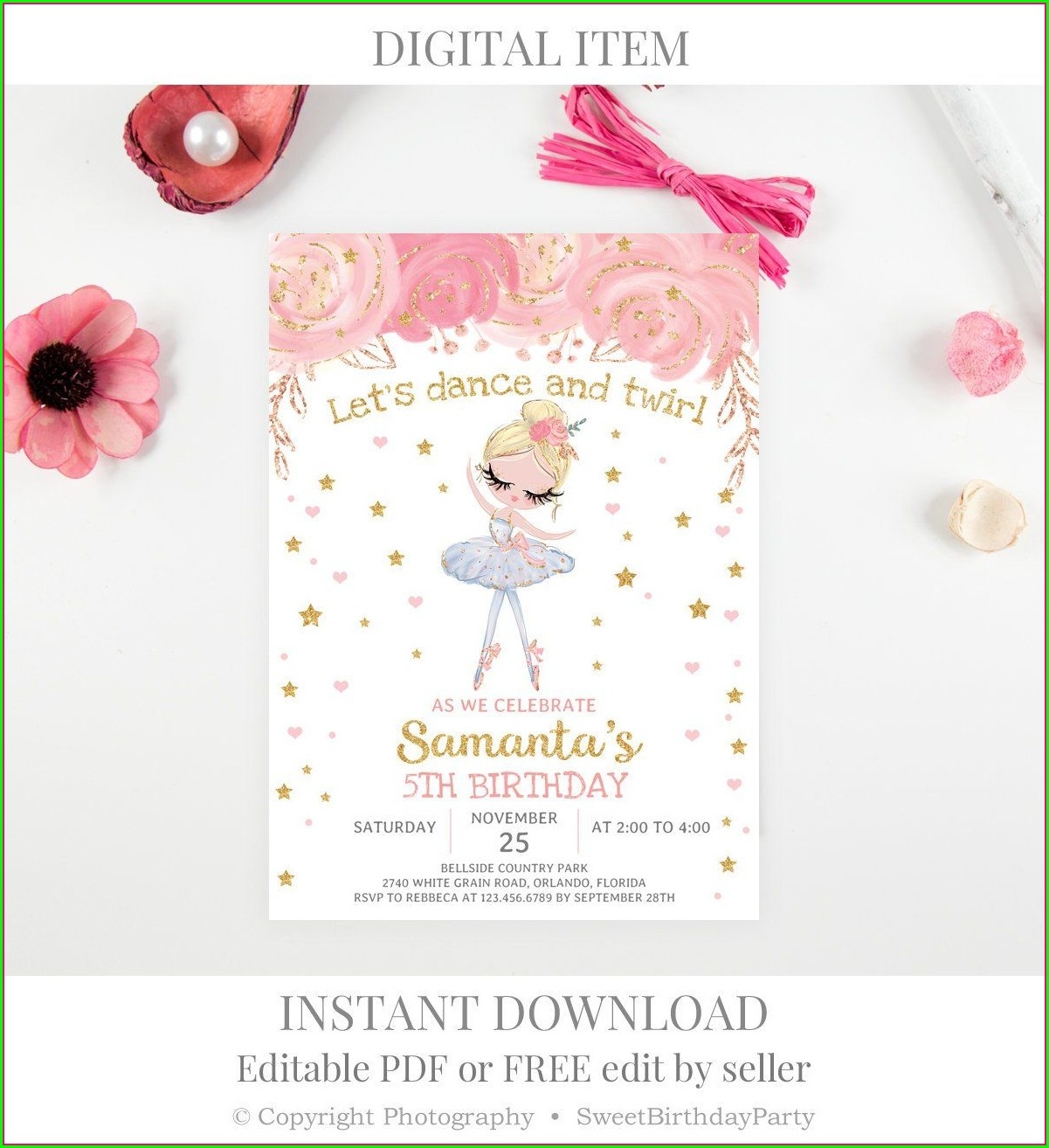 Pink And Gold Birthday Invitation Template Invitations Resume Examples