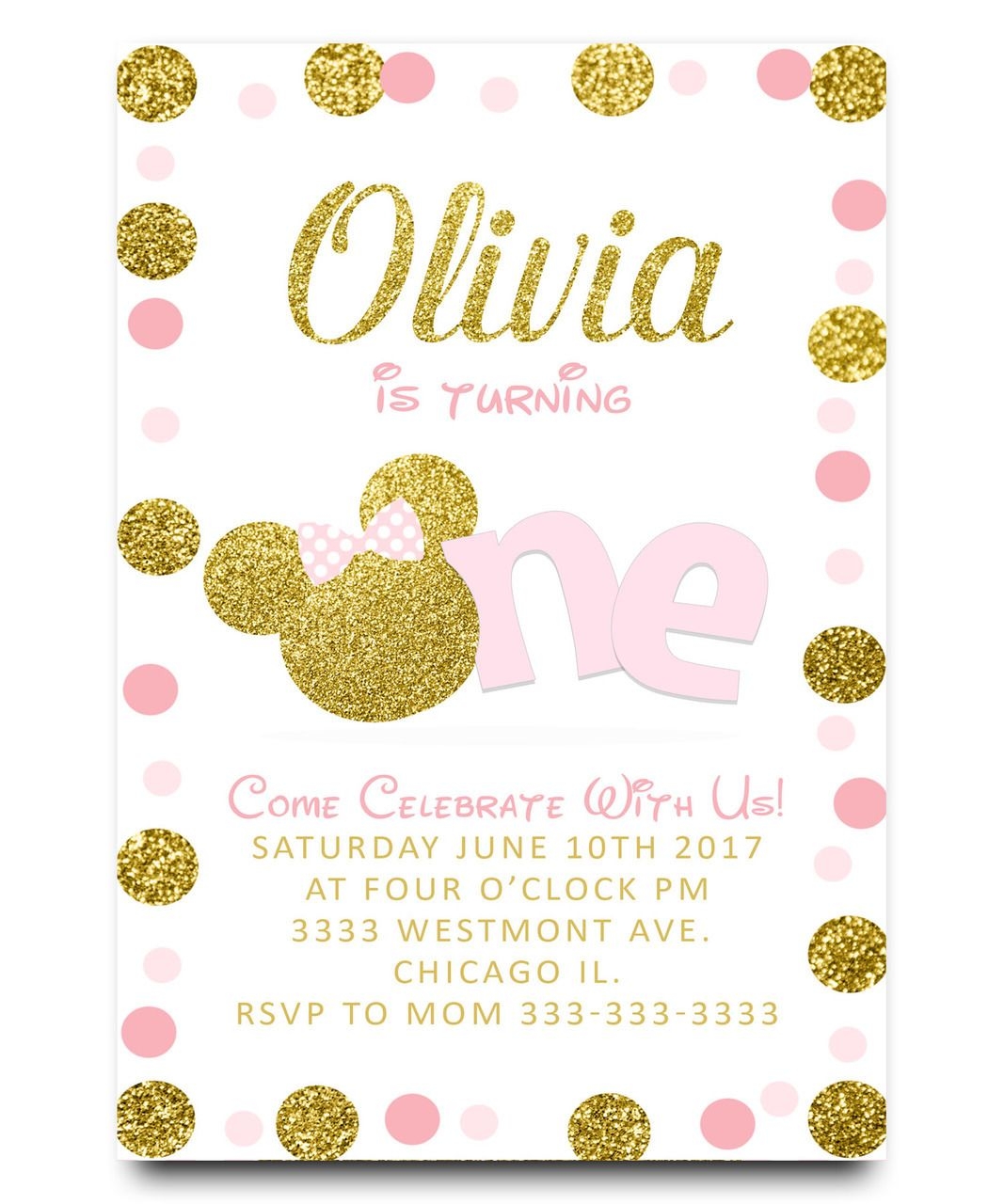 Pink And Gold Minnie Mouse Invitation Template Free Download