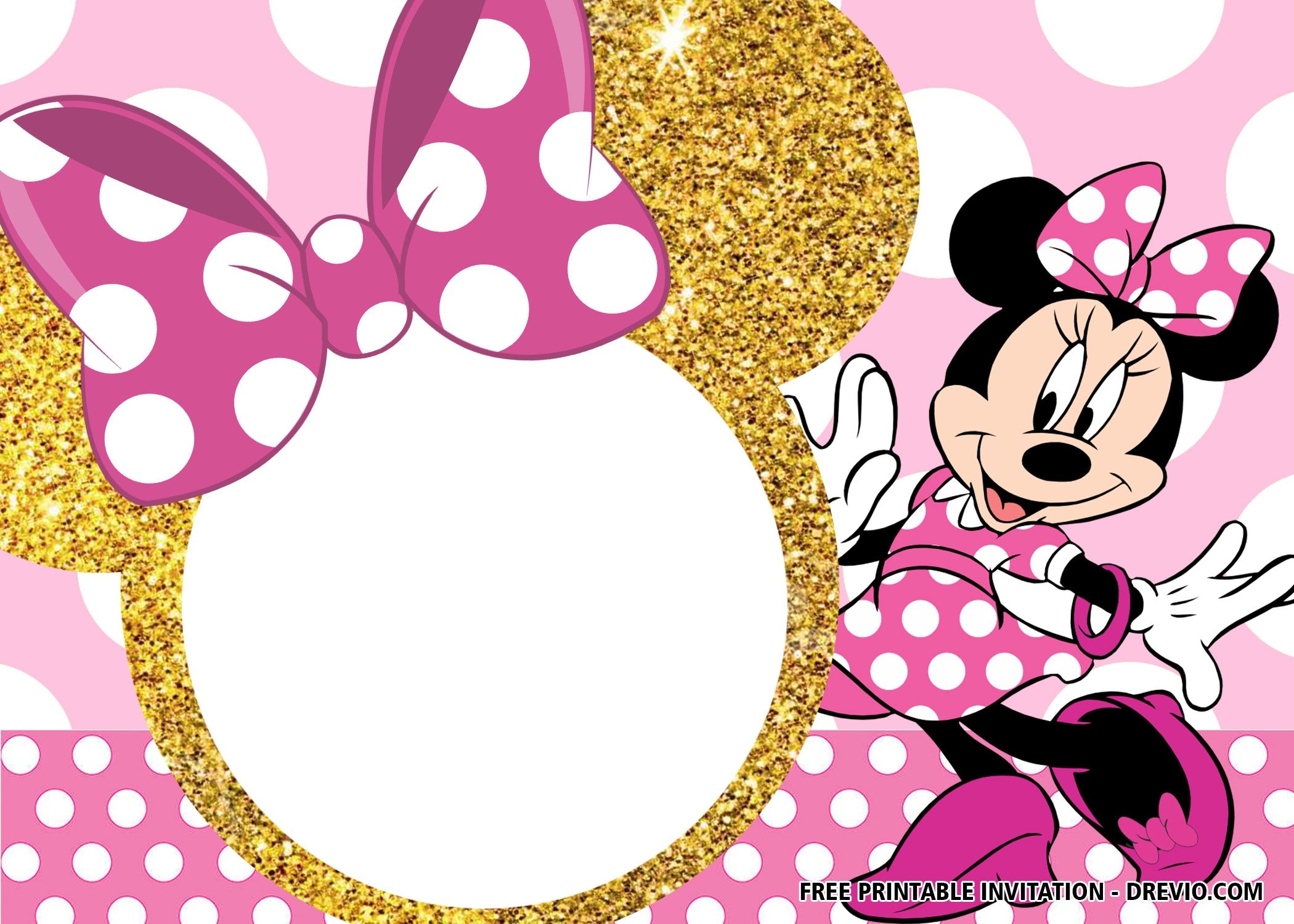 pink and gold minnie mouse invitation template free download