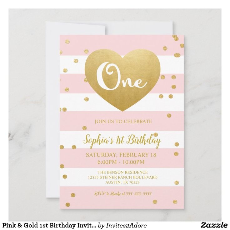 Pink Gold 1st Birthday Invitation Zazzle Birthday Invitations 