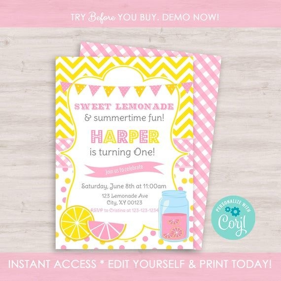 Pink Lemonade Birthday Invitation Pink Lemonade Invitation Etsy 
