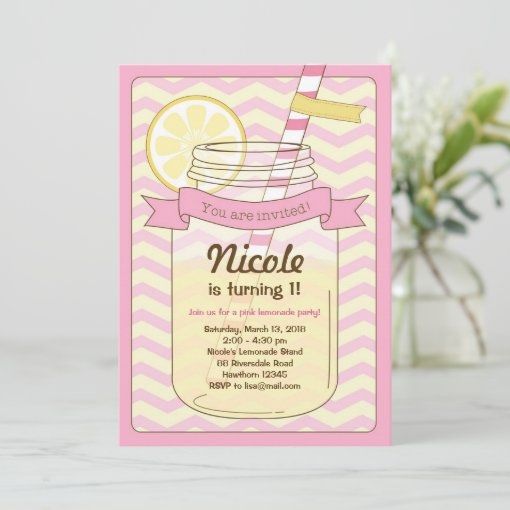 Pink Lemonade Invitation Pink Lemonade Invite Zazzle