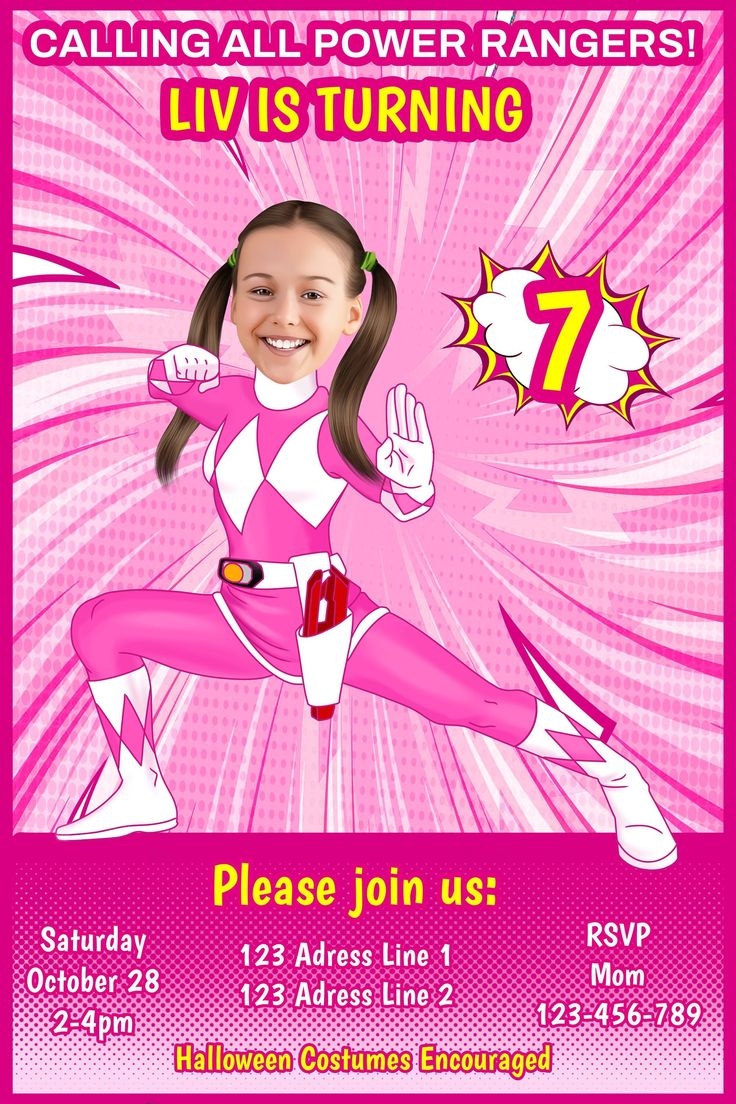 Pink Power Ranger Birthday Invitation Printable Birthday Invitation