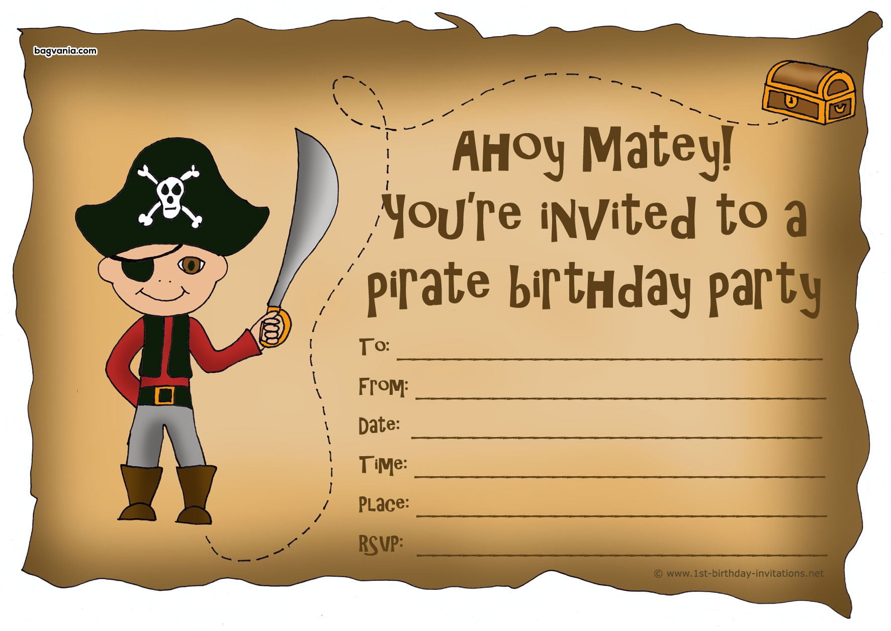 Pirate Birthday Party Invitation Template Free Printable Templates 