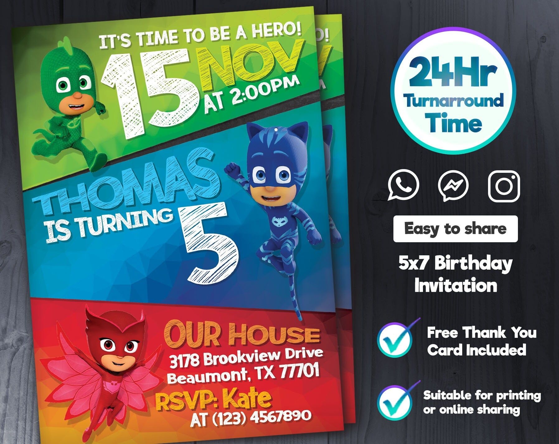 Pj Masks Birthday Invitation Printable Birthday Party Invitations