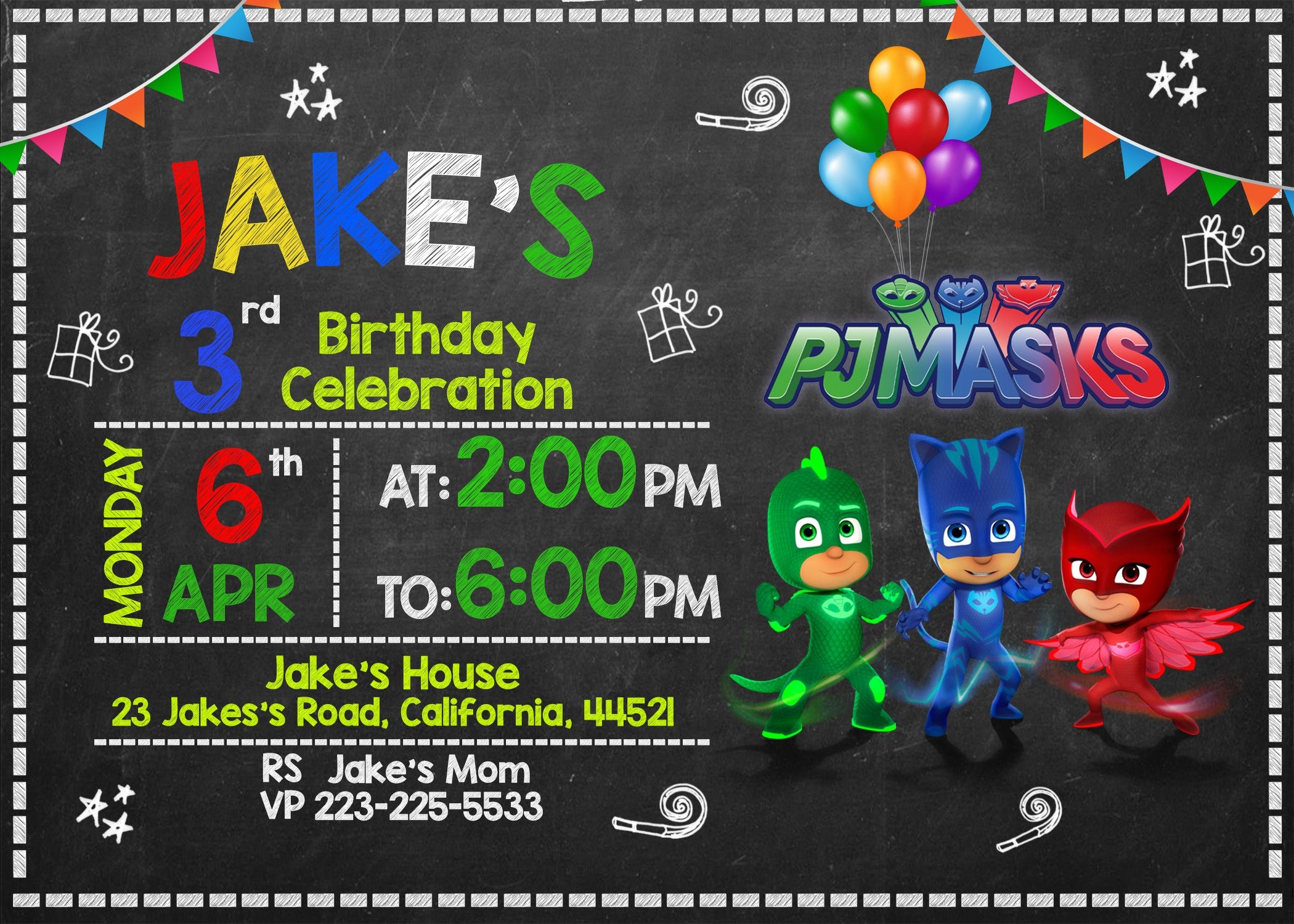 pj mask template invitations