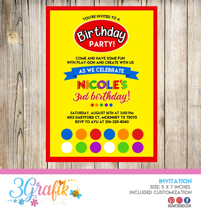 Play Doh Invitation Online Editable Template Party Supplies