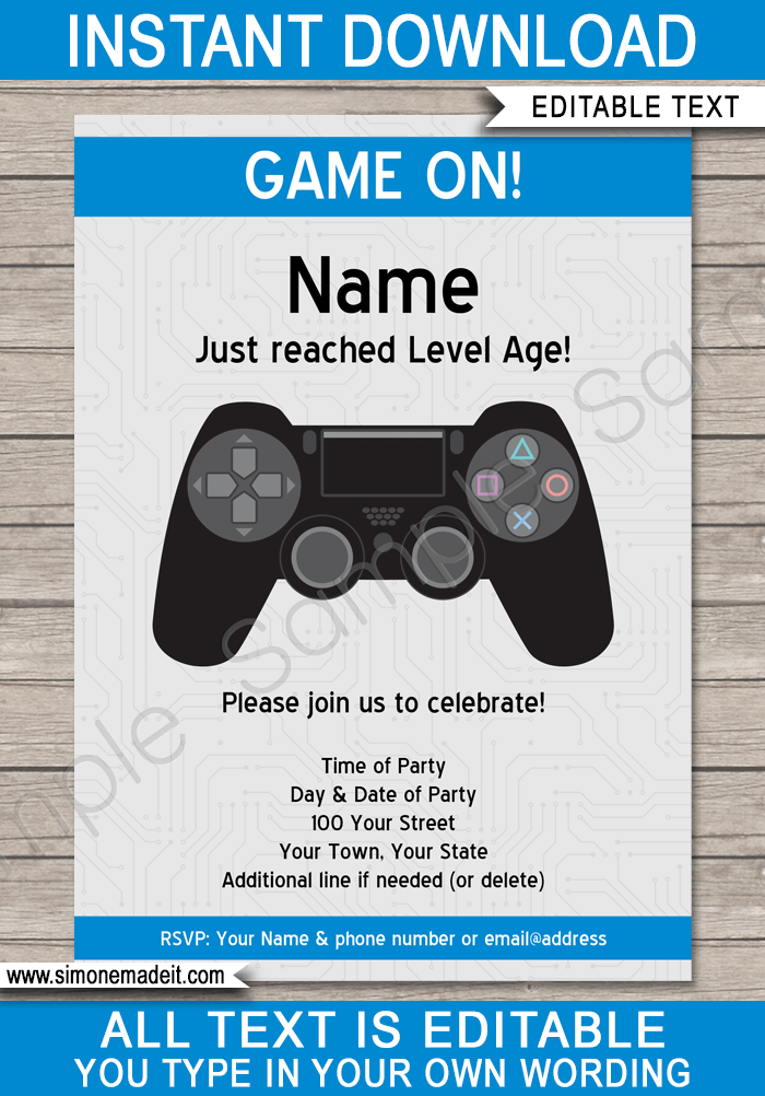 Playstation Birthday Party Invitations Template Video Game Party Invite