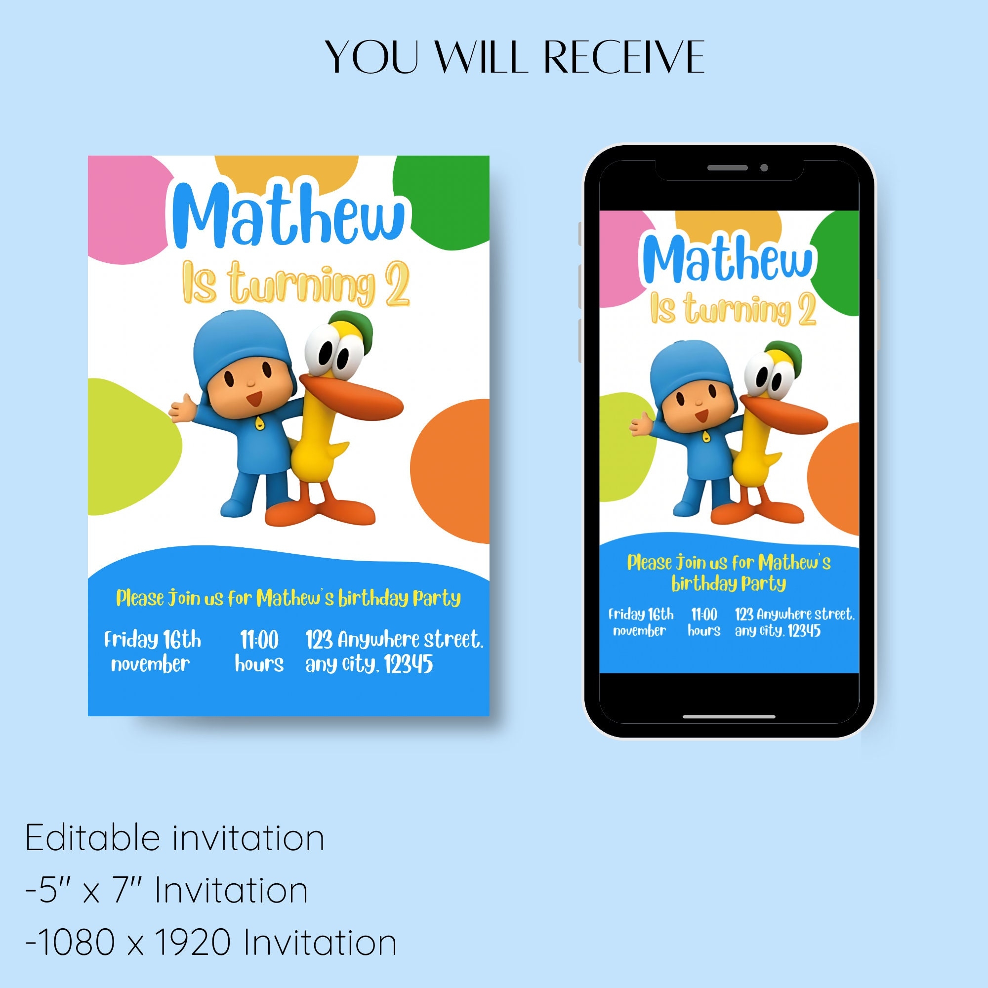 pocoyo birthday invitation template free