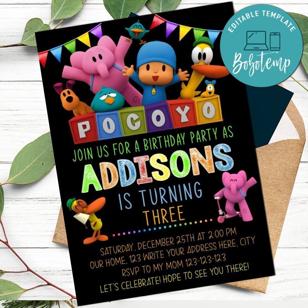 Pocoyo Invitation Customizable Template Instant Download Bobotemp