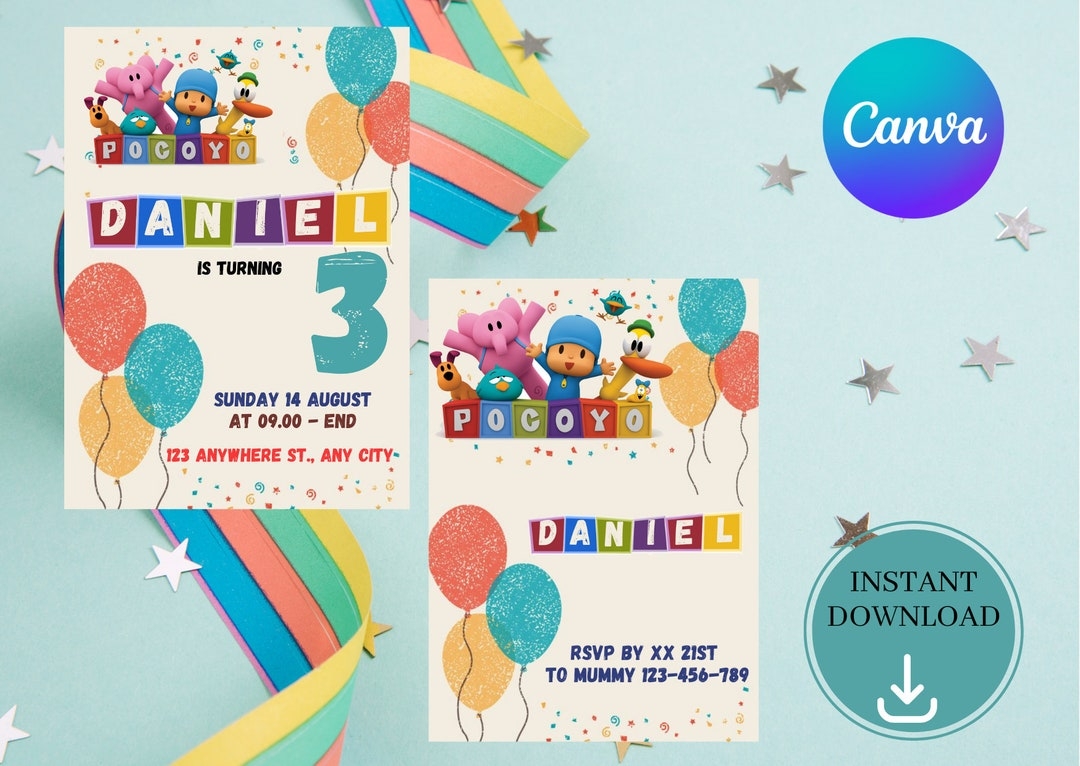 Pocoyo Invitation Template Editable In Canva Personalized Etsy