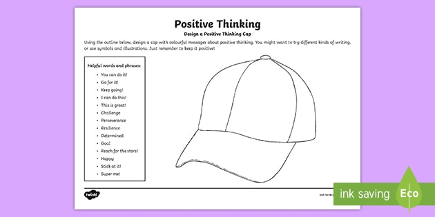 Positive Thinking Cap Worksheet Teacher Made 