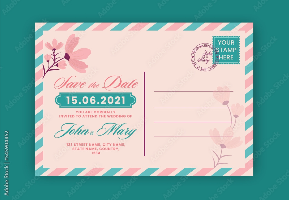 Postcard Style Wedding Invitation Template Stock Template Adobe Stock