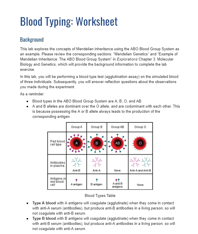 blood group worksheet