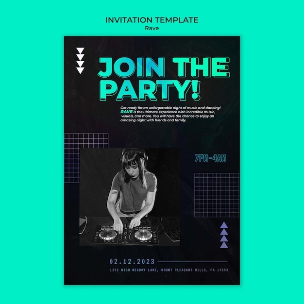 Premium PSD Invitation Template For Rave Party